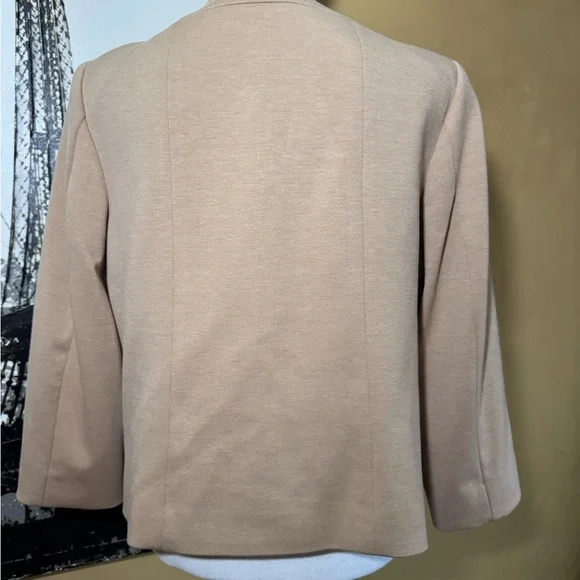 Calvin Klein Tan Collarless Button Jacket with Black Buttons - Picture 3 of 4